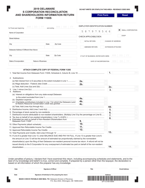 Form 1100S 2019 Printable Pdf