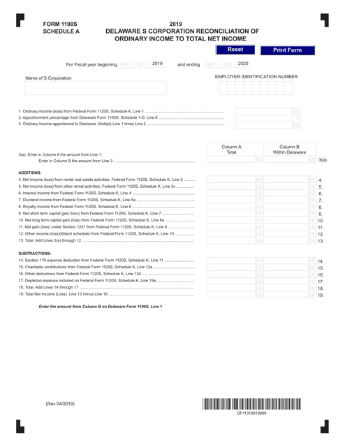 Form 1100S Schedule A 2019 Printable Pdf
