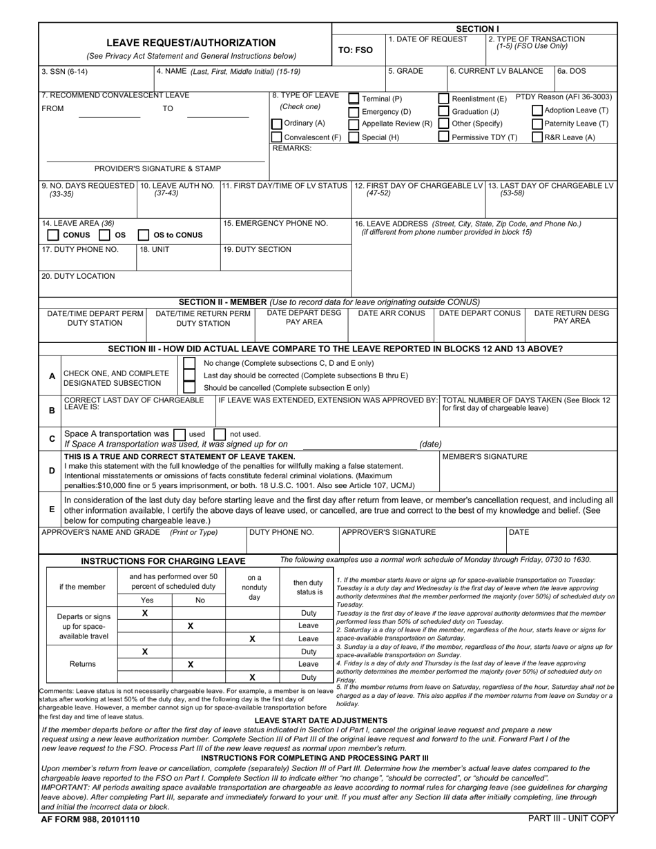 AF Form 988 - Fill Out, Sign Online and Download Fillable PDF ...