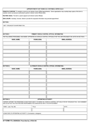 AF Form 172 &quot;Appointment of Vehicle Control Officials&quot;