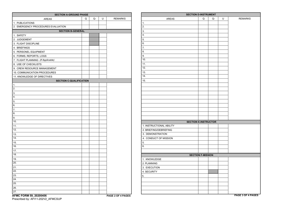 AFMC Form 59 Aircrew Evaluation, Page 2