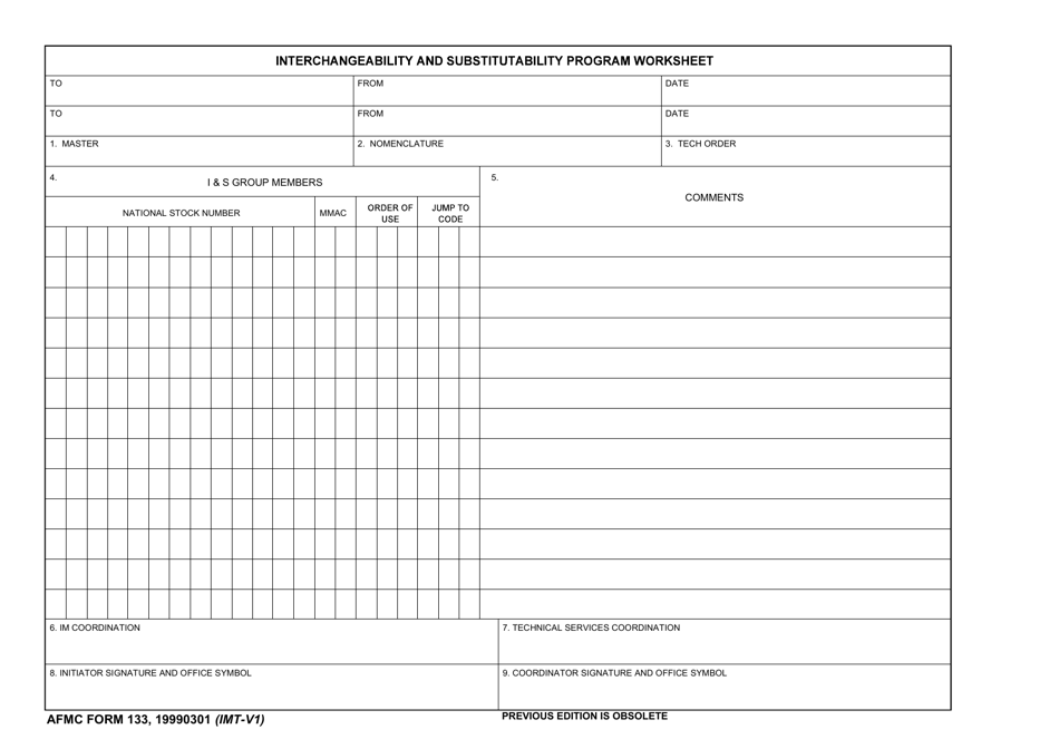 AFMC Form 133 Interchangability and Substitutability Program, Page 1