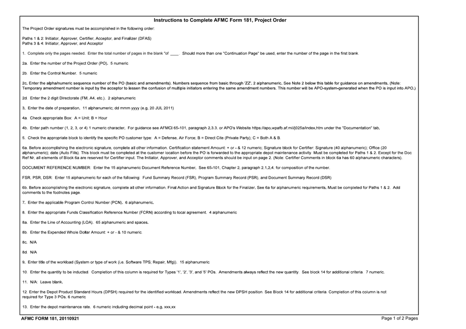 AFMC Form 181 Project Order, Page 5