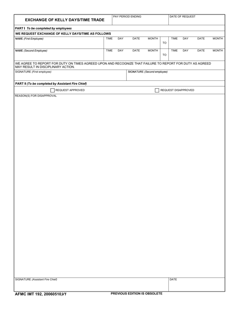 AFMC IMT Form 192 Exchange of Kelly Days/Time Trade