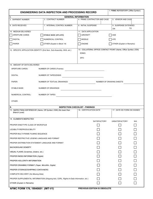 AFMC Form 176 Engineering Data Inspection and Processing Record