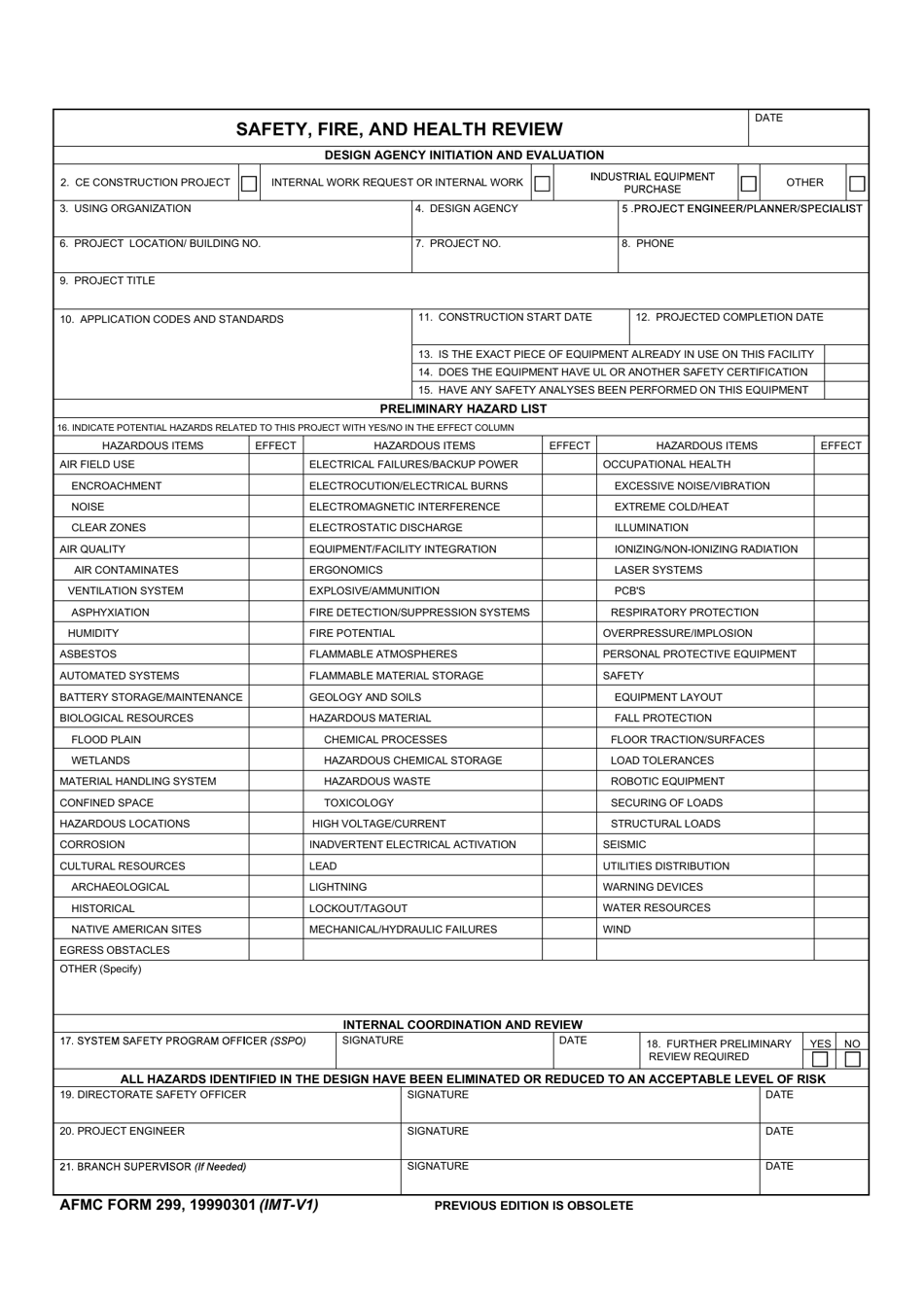 AFMC Form 299 Safety, Fire, and Health Review, Page 1