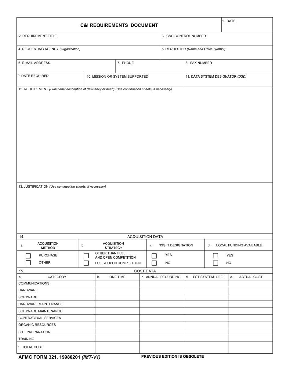 AFMC Form 321 C  I Requirements Document, Page 1
