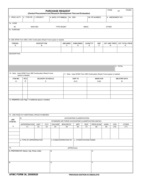 AFMC Form 36 Purchase Request
