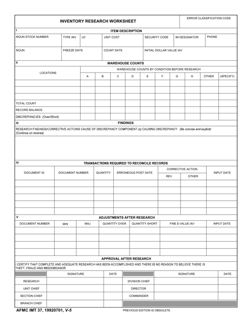 AFMC IMT Form 37  Printable Pdf