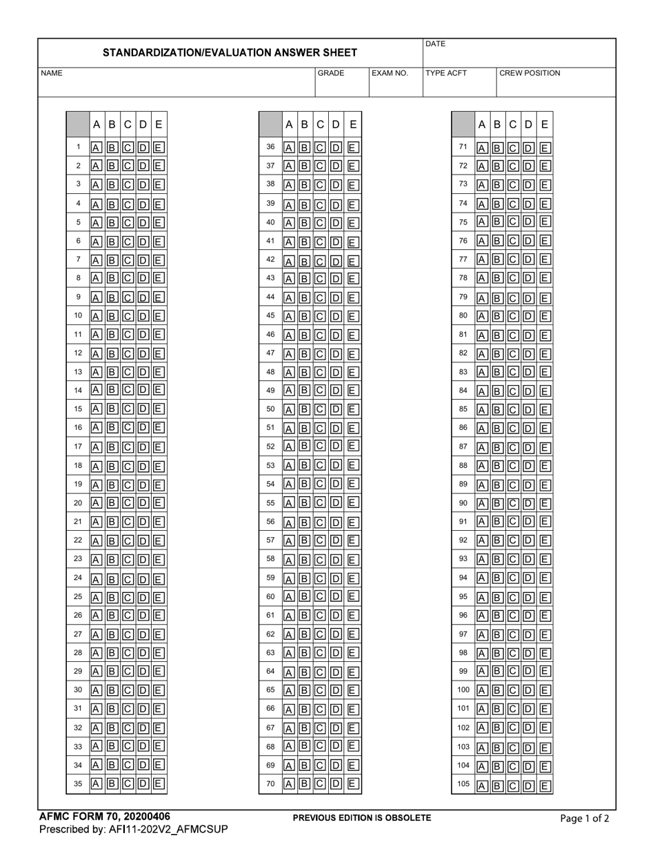 AFMC Form 70 - Fill Out, Sign Online and Download Fillable PDF ...