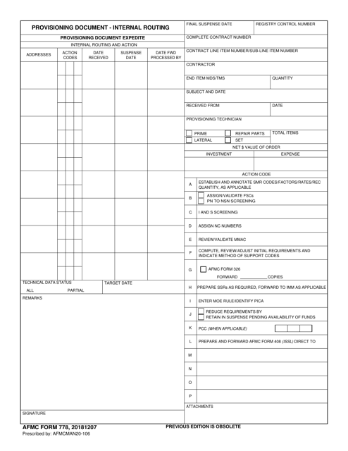 AFMC Form 778  Printable Pdf