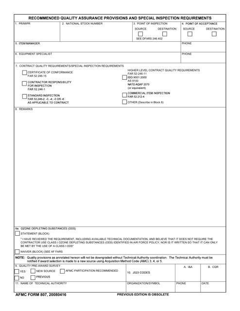 AFMC Form 807  Printable Pdf