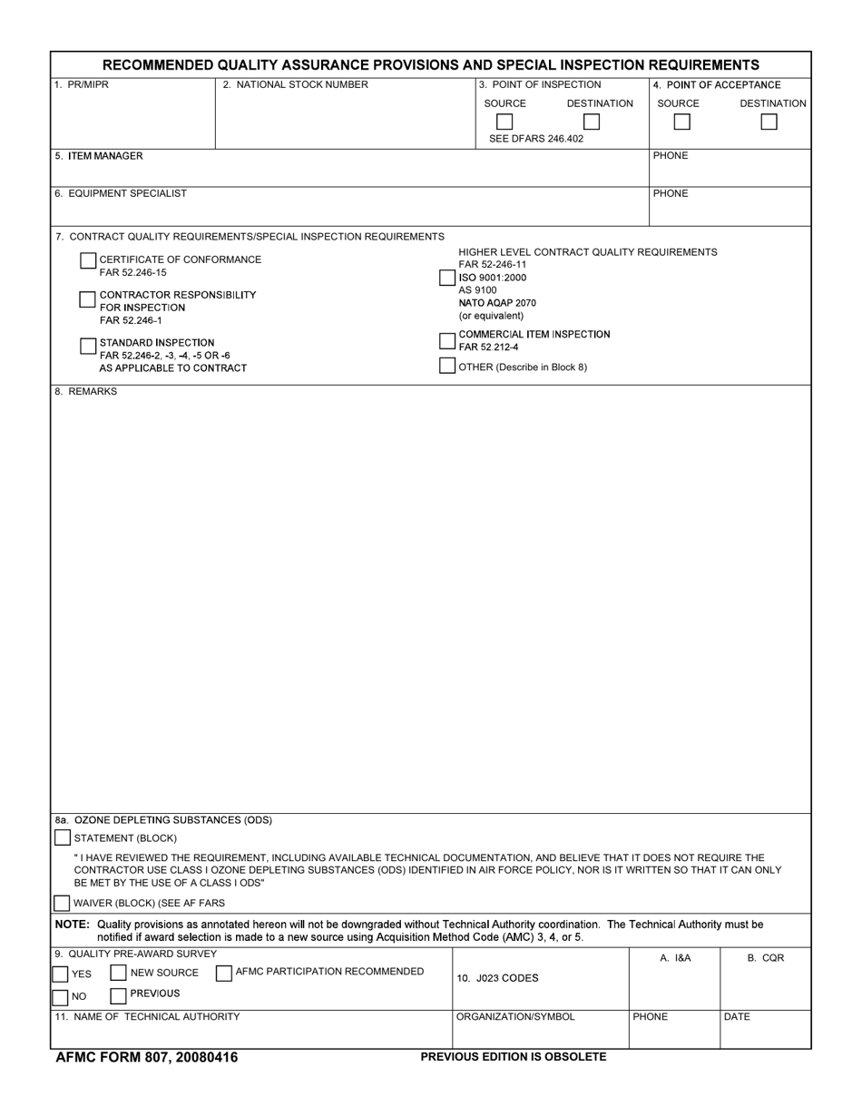 AFMC Form 807 - Fill Out, Sign Online and Download Fillable PDF ...