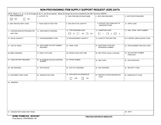 Document preview: AFMC Form 918 Non-provisioning Item Supply Support Request (Ssr) Data