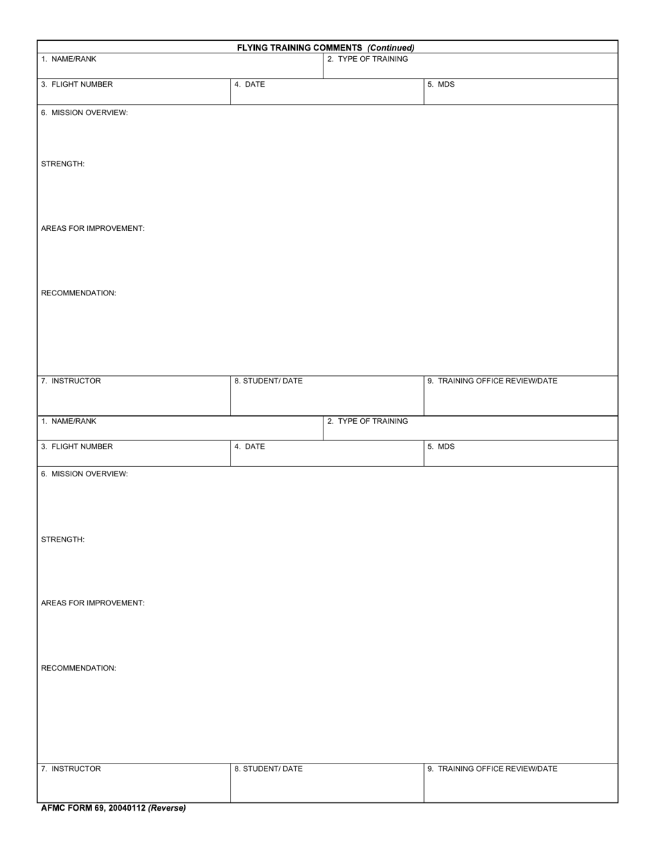 AFMC Form 69 Flying Training Comments, Page 2