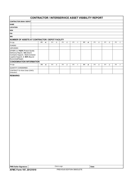 AFMC Form 197 Contractor/Interservice Asset Visibility Report