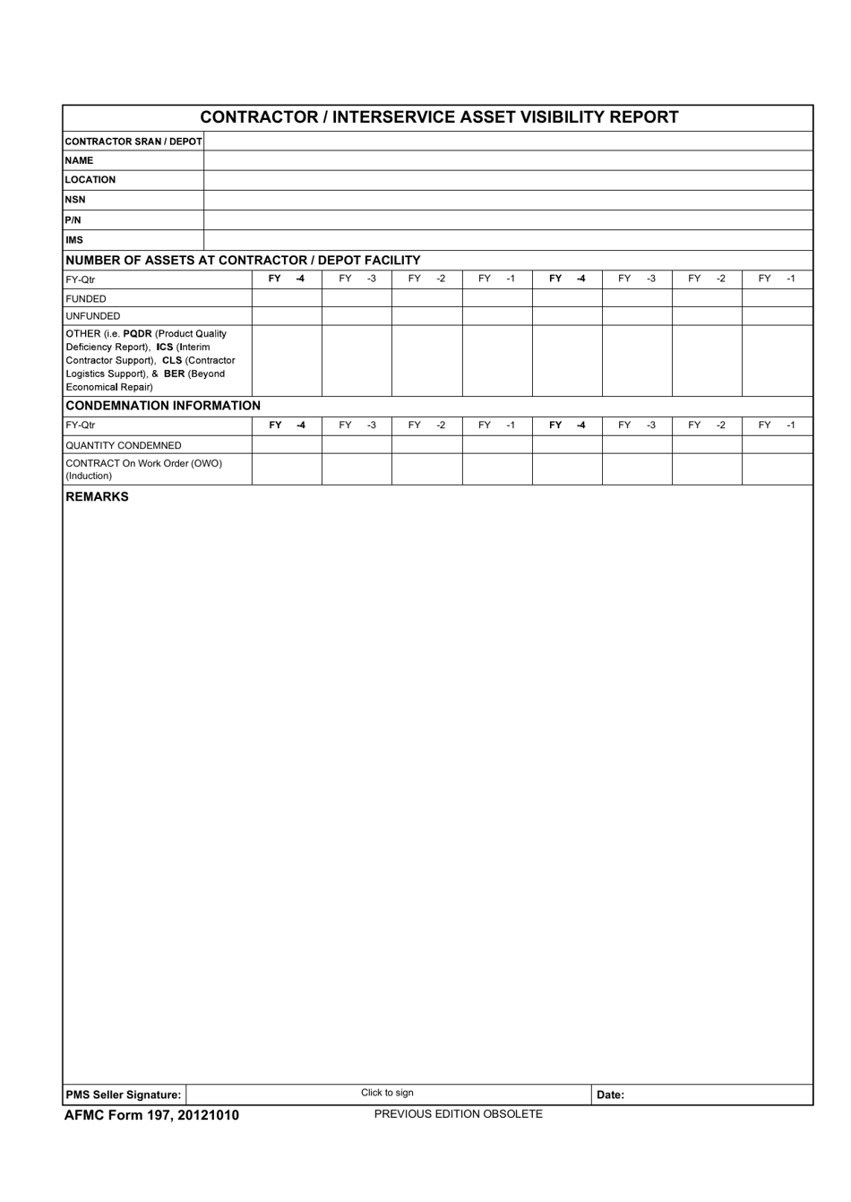 AFMC Form 197 Contractor / Interservice Asset Visibility Report, Page 1