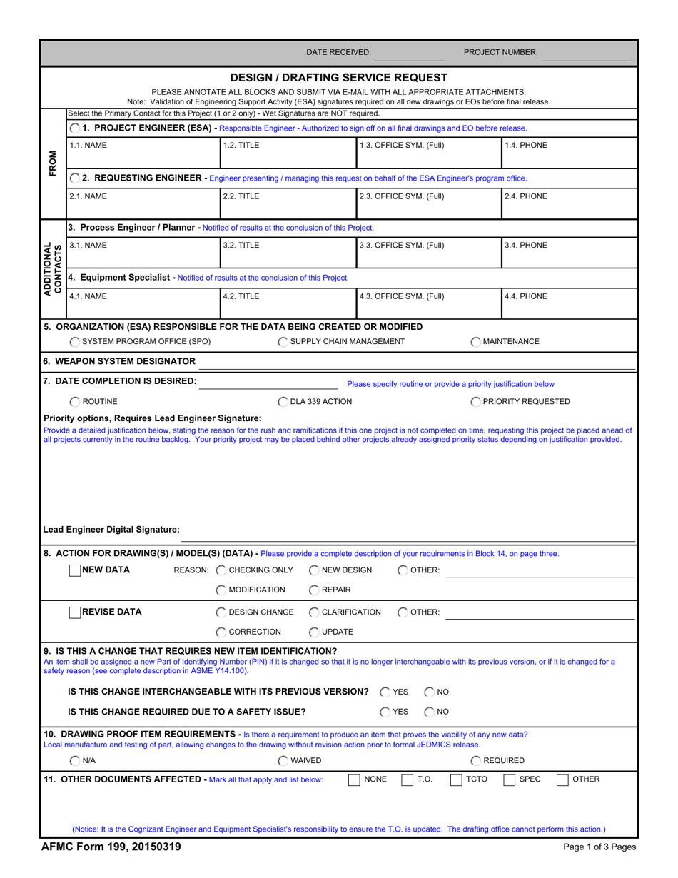 AFMC Form 199 Design / Drafting Service Request, Page 1