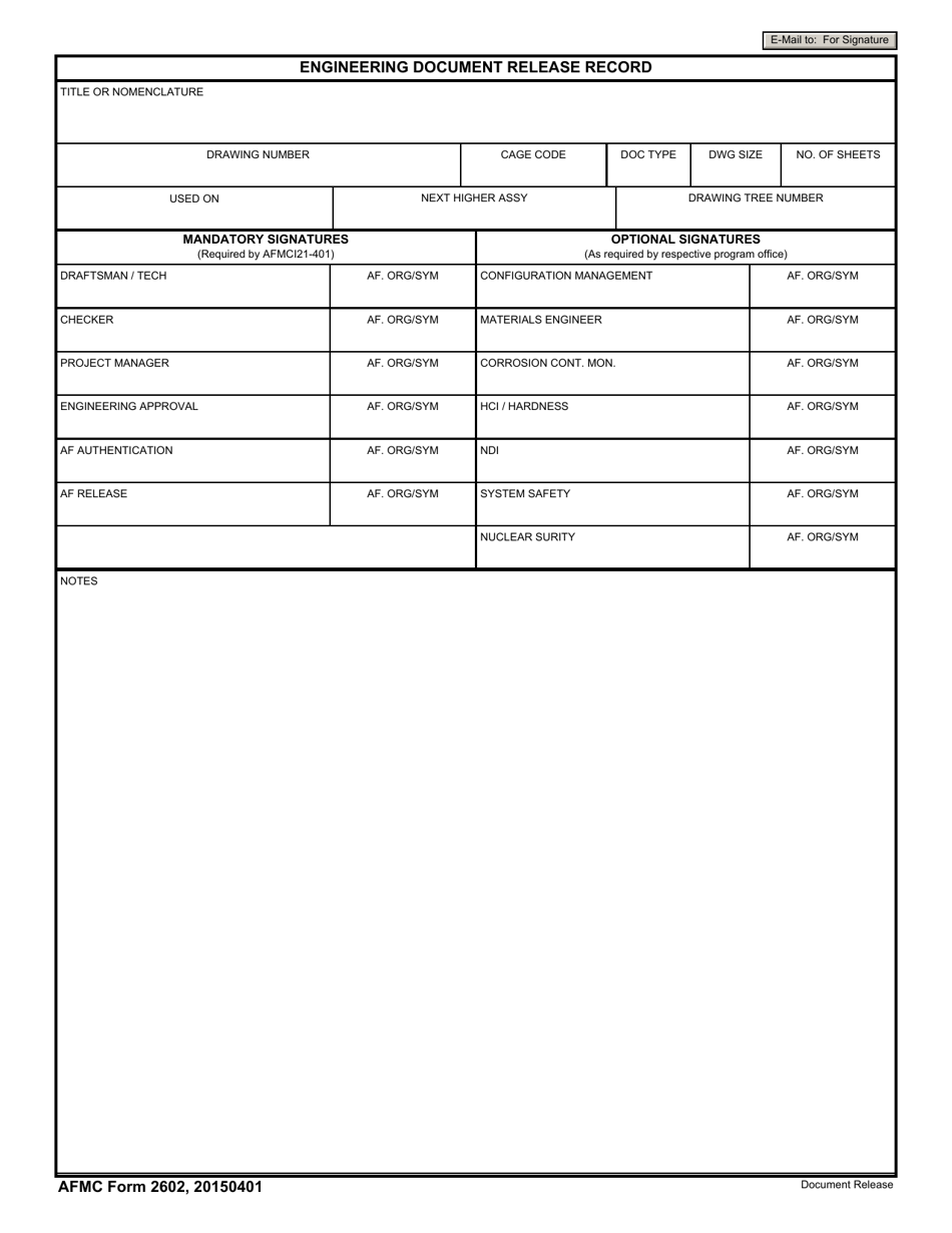 AFMC Form 2602 Engineering Document Release Record, Page 1