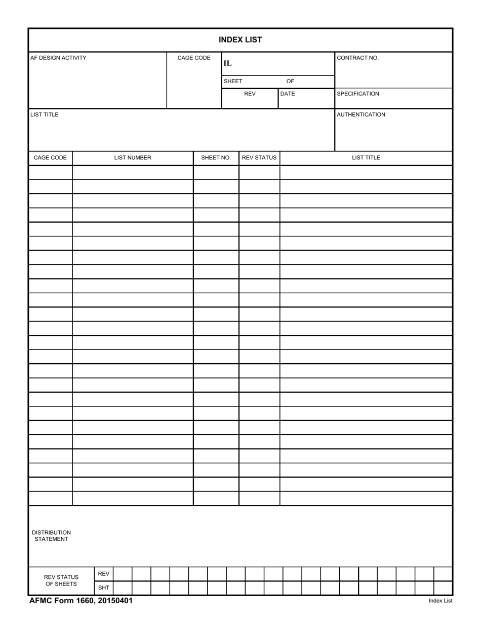 AFMC Form 1660 Download Fillable PDF or Fill Online Index List