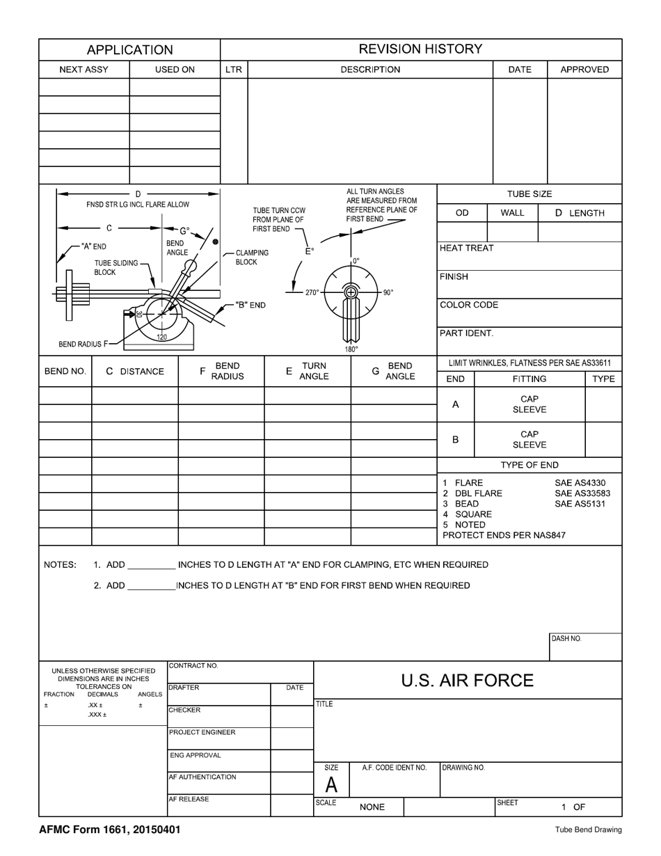 AFMC Form 1661 Tube Bend Drawing, Page 1