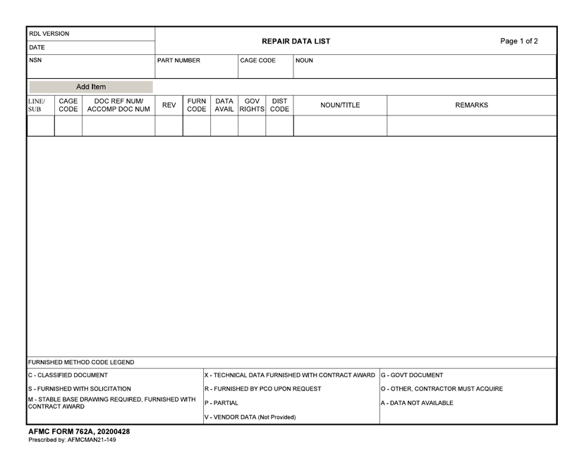 AFMC Form 762A  Printable Pdf