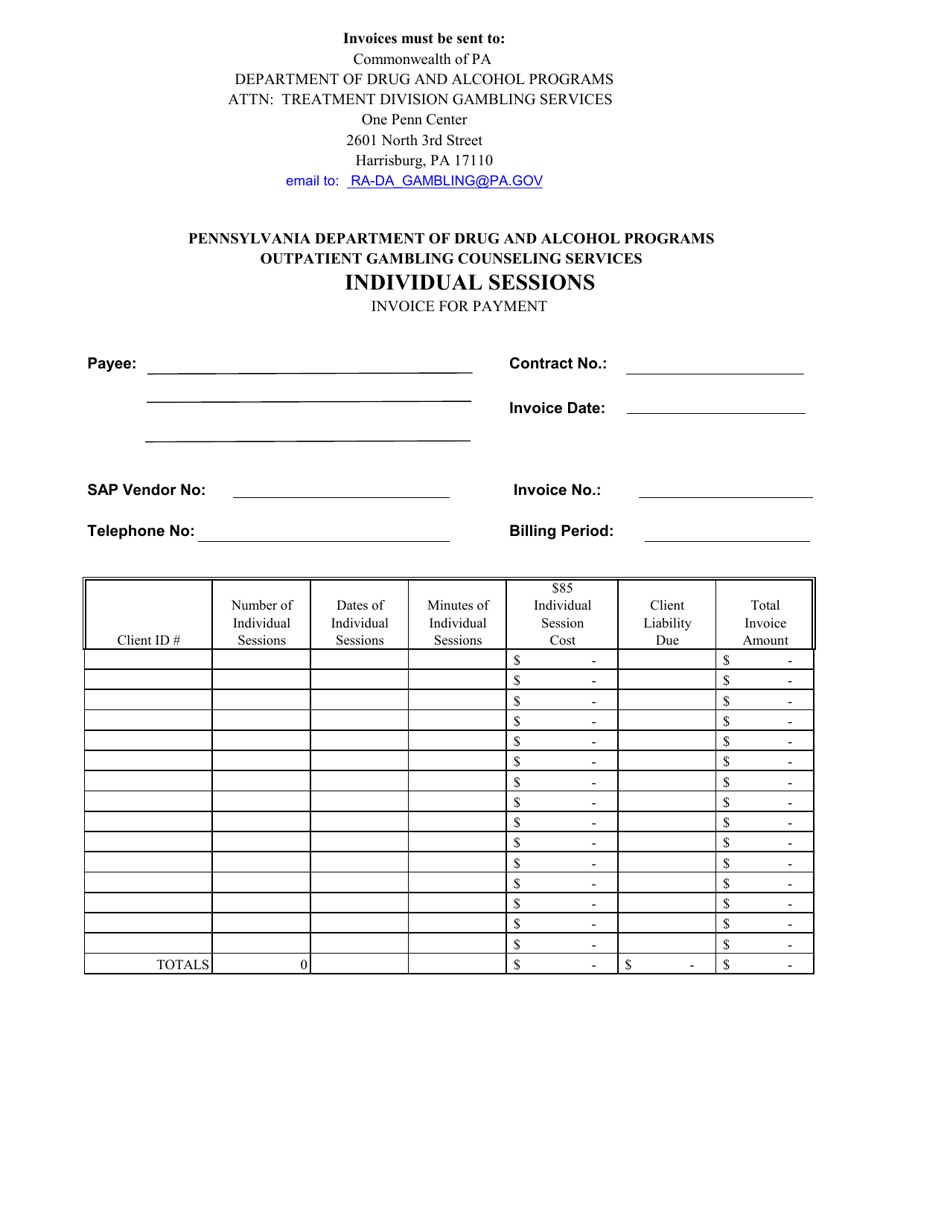 Individual Sessions Invoice for Payment - Pennsylvania, Page 1