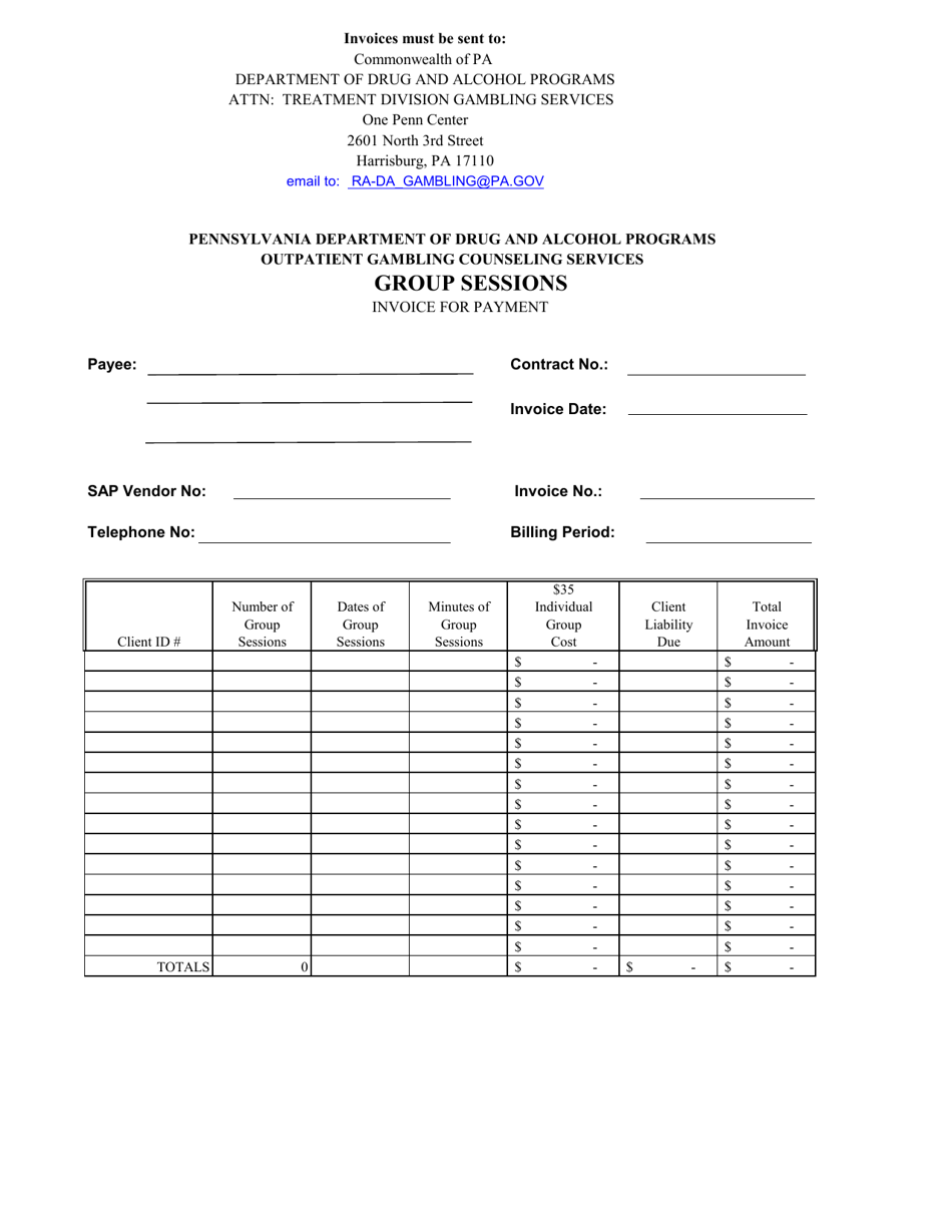 Group Sessions Invoice for Payment - Pennsylvania, Page 1