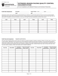 Document preview: Form CS-413EQC Extended-Season Paving Quality Control Documentation - Pennsylvania