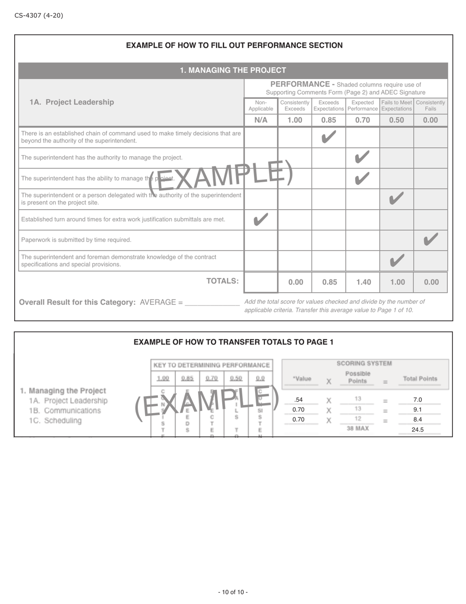 Form CS-4307 Contractors Past Performance Report - Pennsylvania, Page 10