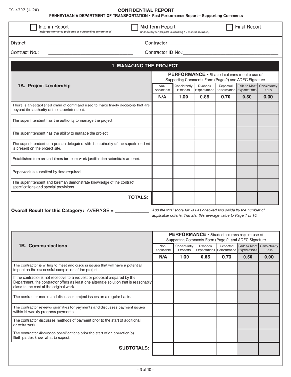 Form CS-4307 Contractors Past Performance Report - Pennsylvania, Page 3