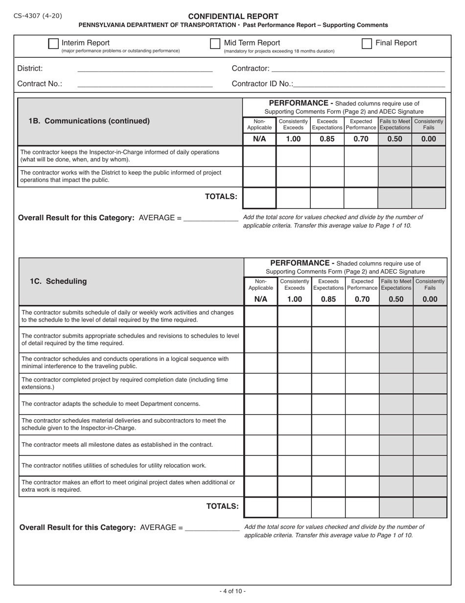 Form CS-4307 Contractors Past Performance Report - Pennsylvania, Page 4