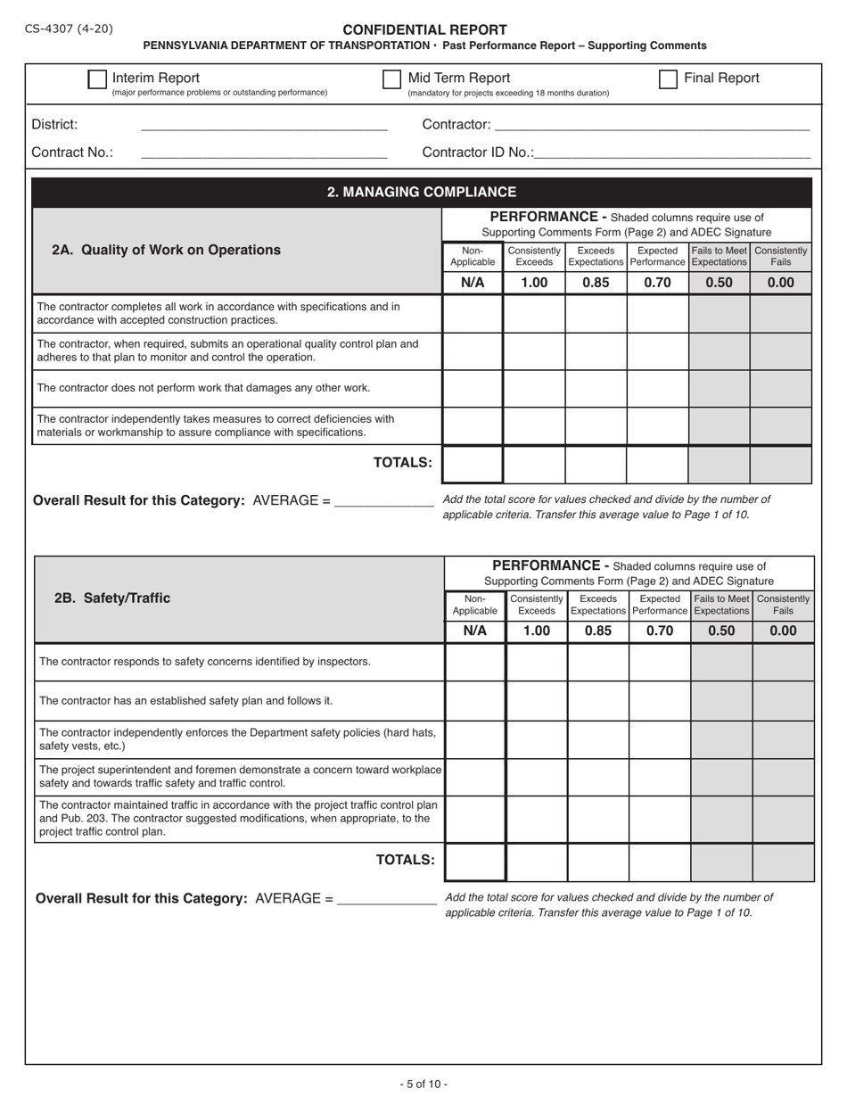 Form CS-4307 Contractors Past Performance Report - Pennsylvania, Page 5