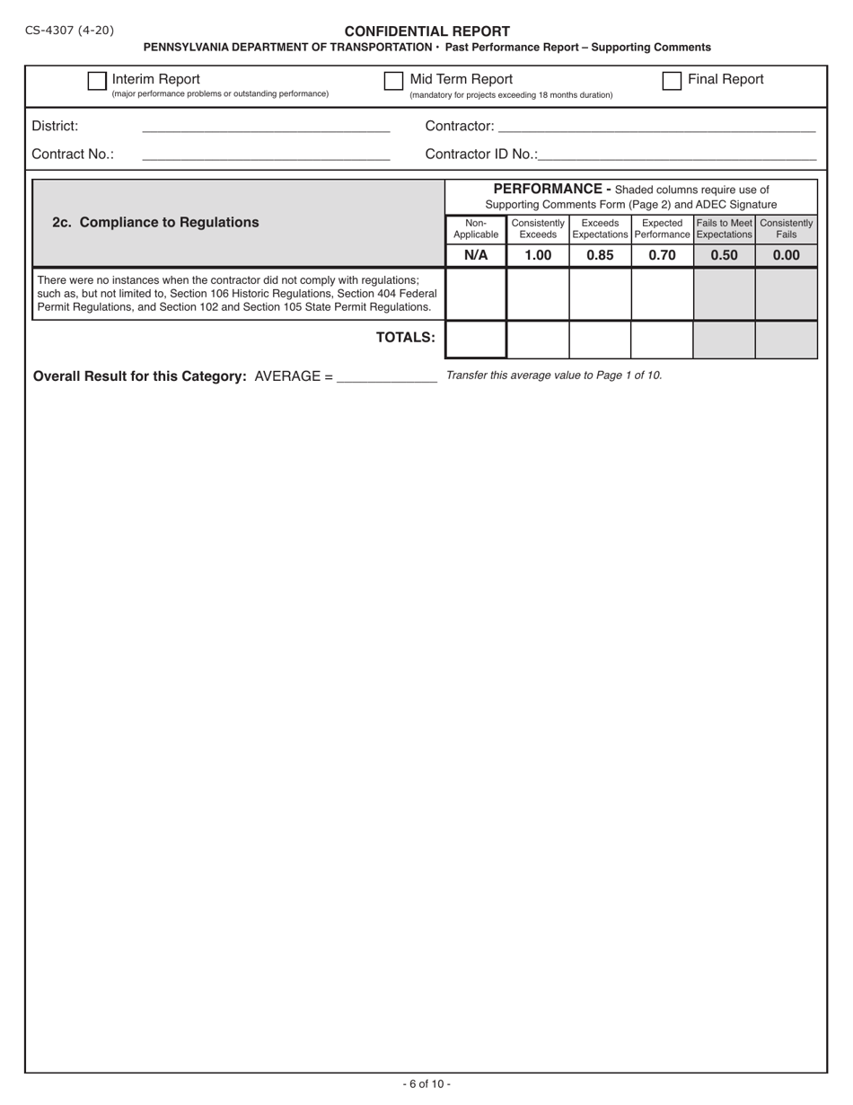 Form CS-4307 Contractors Past Performance Report - Pennsylvania, Page 6