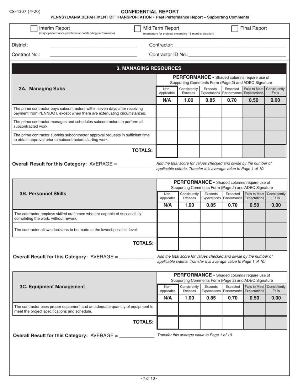 Form CS-4307 Contractors Past Performance Report - Pennsylvania, Page 7