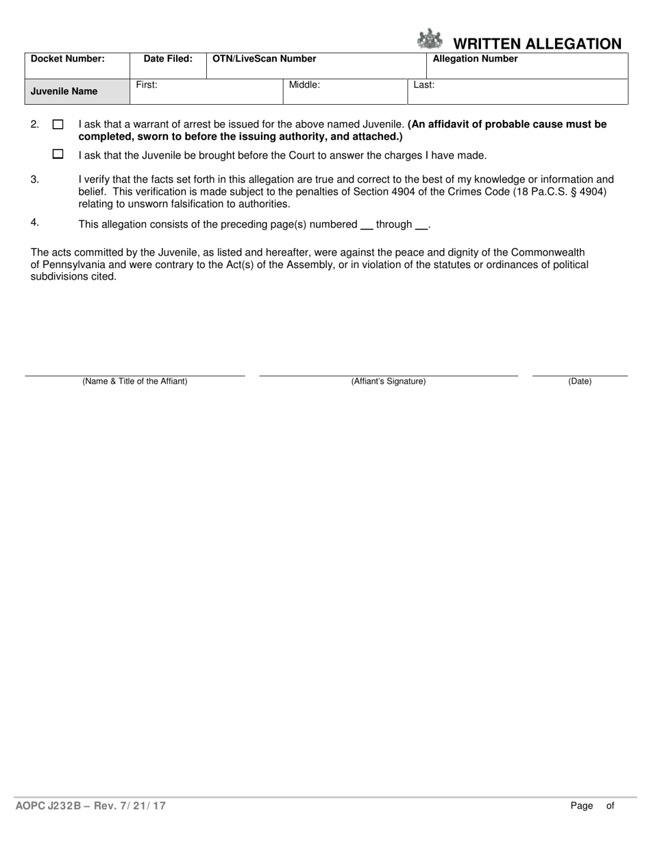 Form Aopc J232b Fill Out Sign Online And Download Fillable Pdf Pennsylvania Templateroller 6369