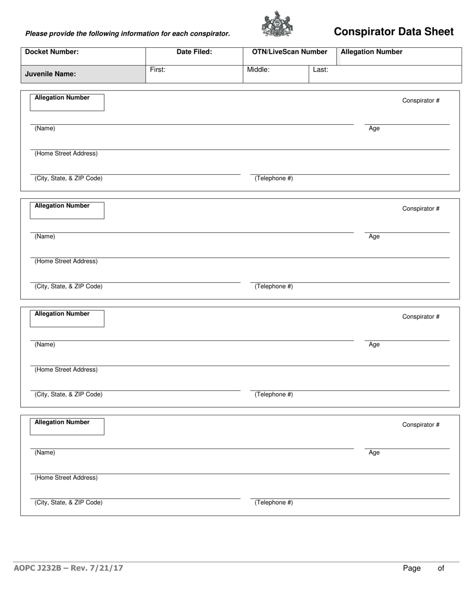 Form AOPC J232B Written Allegation (Multiple Summaries of the Offenses) - Pennsylvania, Page 6