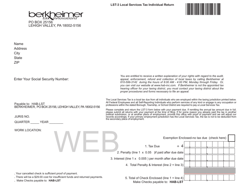 form lst 3 local services tax individual return pennsylvania big