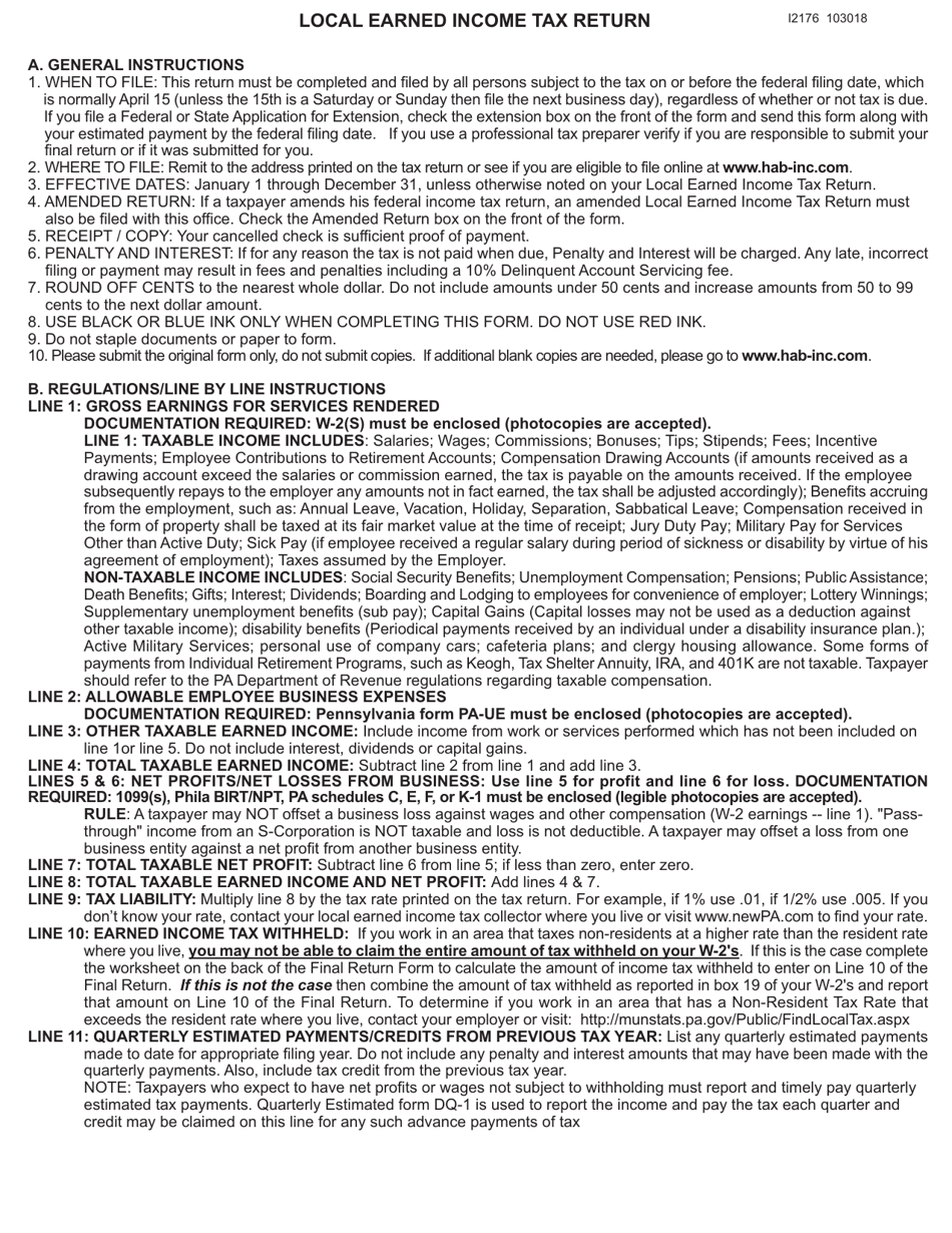 Form F-1 Taxpayer Annual Local Earned Income Tax Return - Pennsylvania, Page 3
