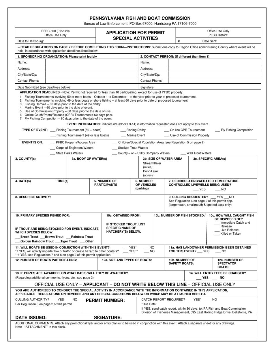 Form PFBC-500 Download Printable PDF or Fill Online  