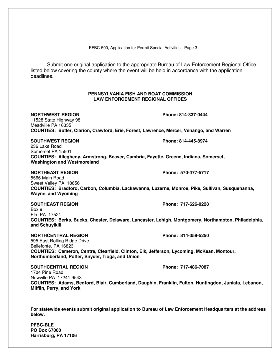 Form PFBC-500 Application for Permit Special Activities - Pennsylvania, Page 3