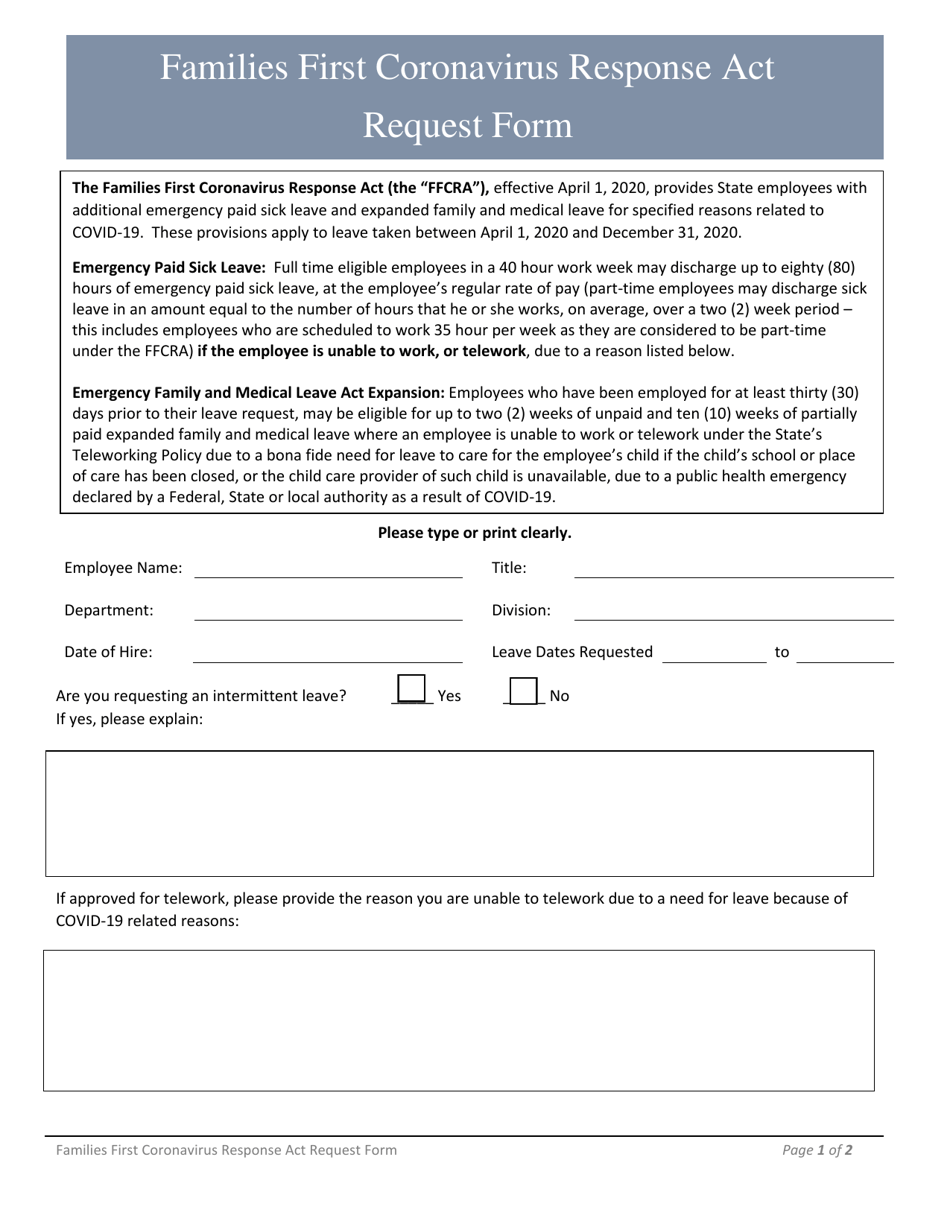 Families First Coronavirus Response Act Request Form - Rhode Island, Page 1