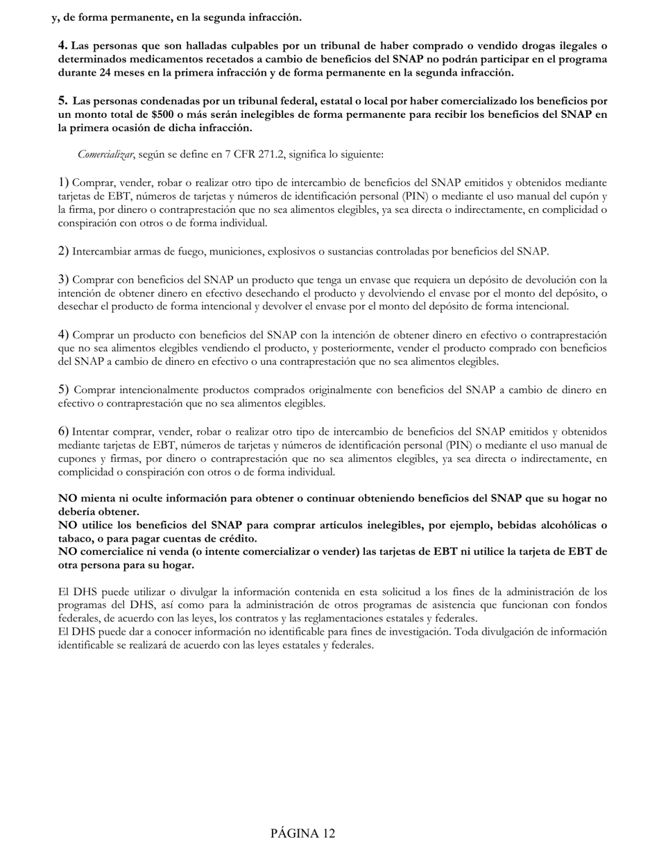 Formulario SNAP-2 Formulario De Recertificacion Para El Snap Del Departamento De Servicios Humanos (DHS) - Rhode Island (Spanish), Page 12