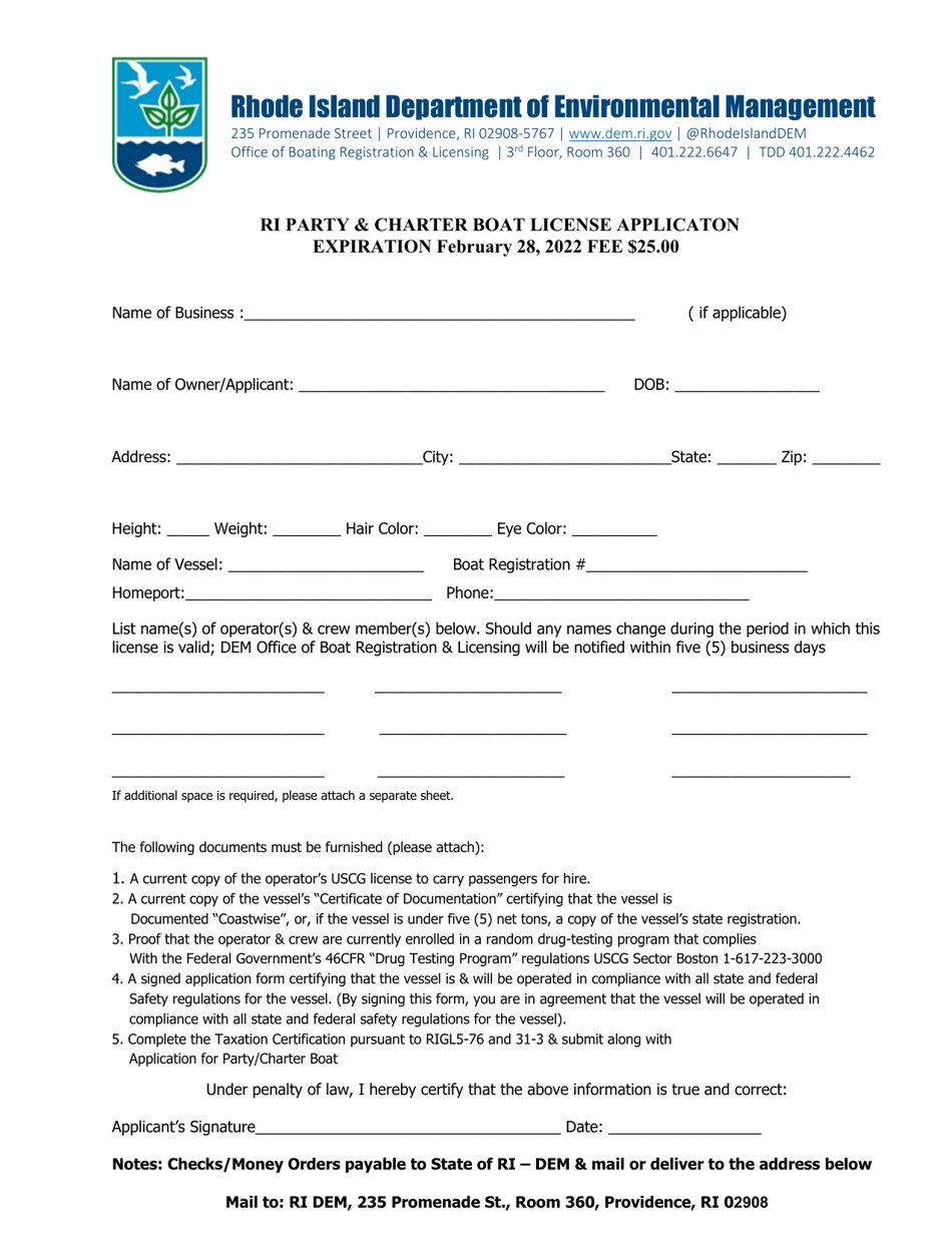 Ri Party  Charter Boat License Applicaton - Rhode Island, Page 5