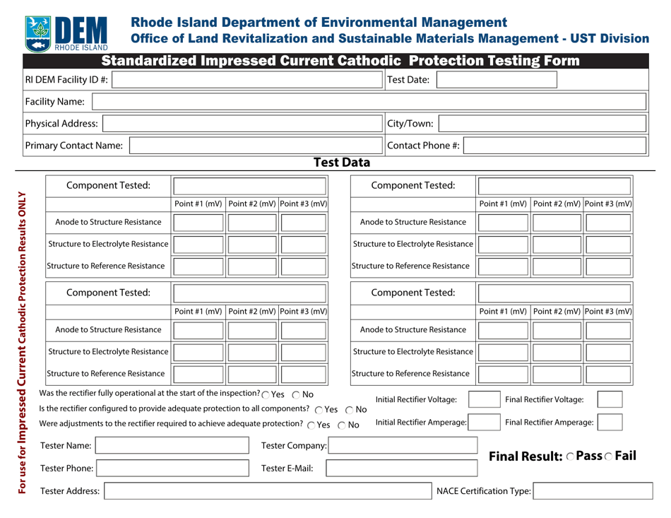 Standardized Impressed Current Cathodic Protection Testing Form - Rhode Island, Page 1