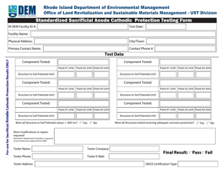 Document preview: Standardized Sacrificial Anode Cathodic Protection Testing Form - Rhode Island