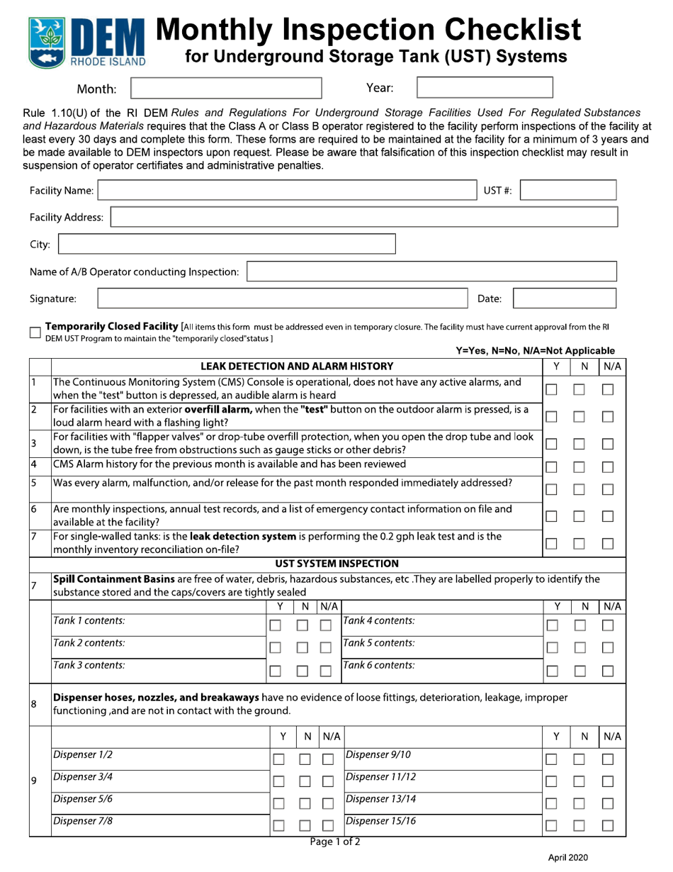 Storage Tank Inspection Checklist