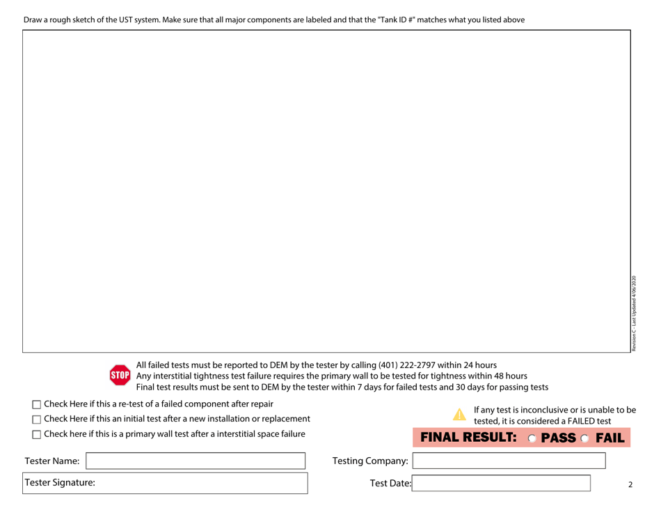 Standardized Tightness Testing Form for Usts and Product Pipelines - Rhode Island, Page 2