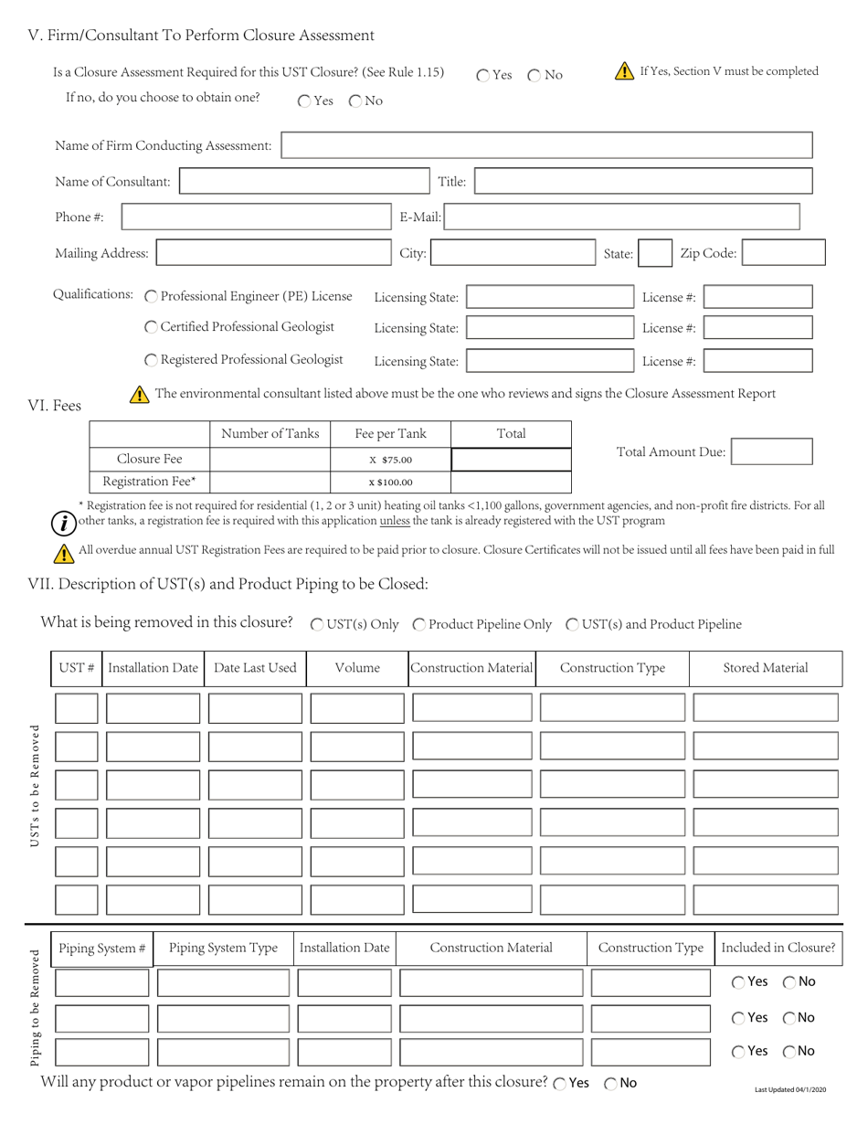 Permanent Closure Application for Underground Storage Tanks - Rhode Island, Page 3
