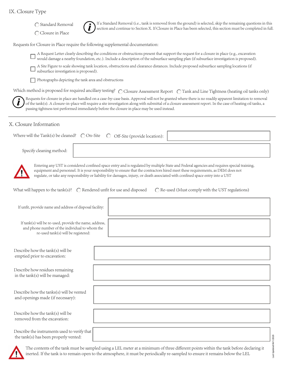 Permanent Closure Application for Underground Storage Tanks - Rhode Island, Page 5